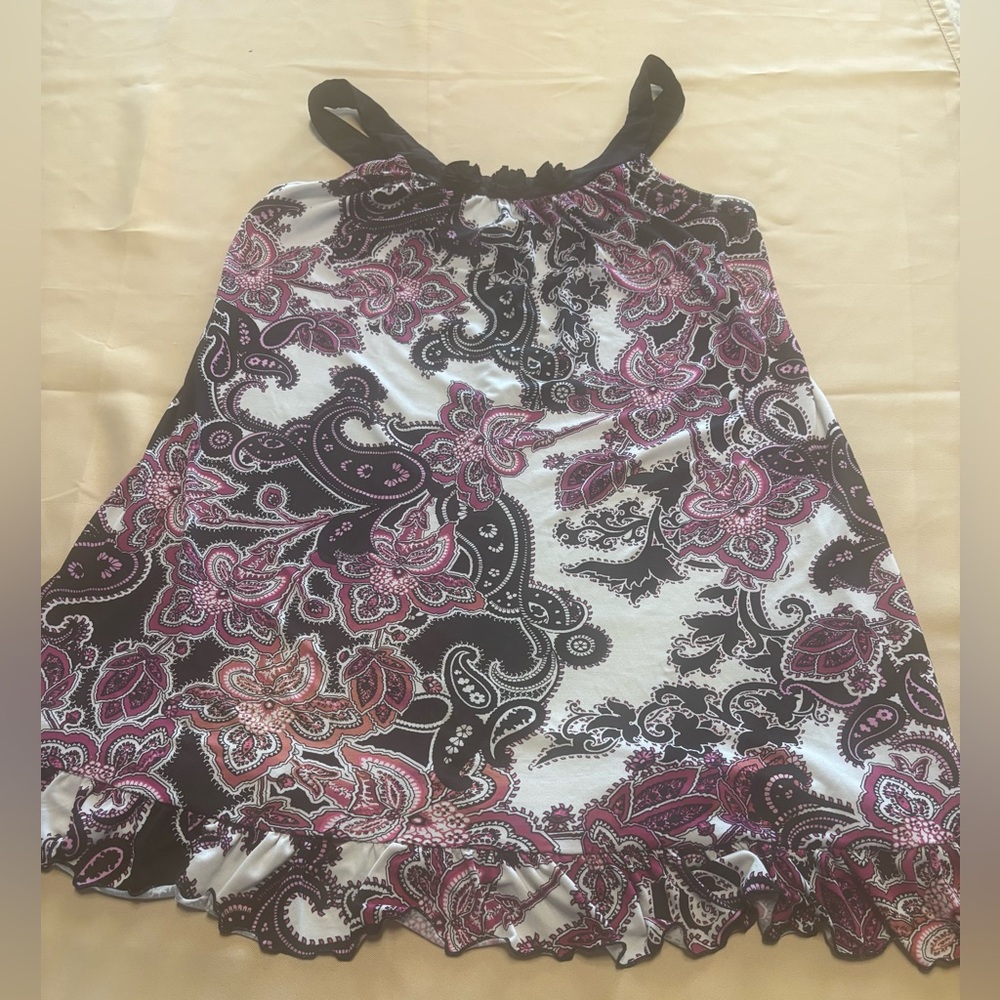 Linea Donatilla Women's Black Purple Paisley Sleeveless Pajama Long Top Sz M - Picture 11 of 14